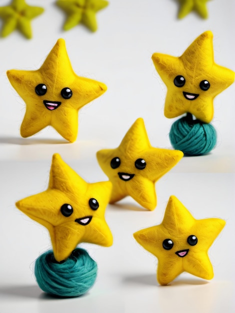 Foto foto van een met een naald gevelde starfruit-karakter geïsoleerd op een witte achtergrond