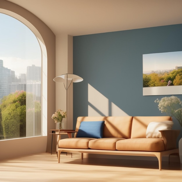 foto van een minimalistische woonkamer en bank met een prachtig uitzicht