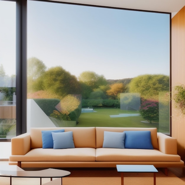 foto van een minimalistische woonkamer en bank met een prachtig uitzicht