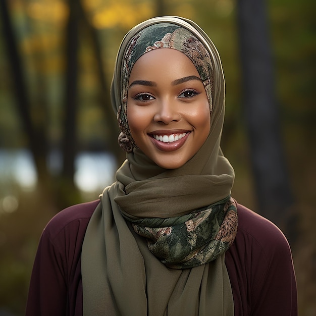 Foto foto van een mooi somalisch moslimmeisje in een hijab die glimlacht