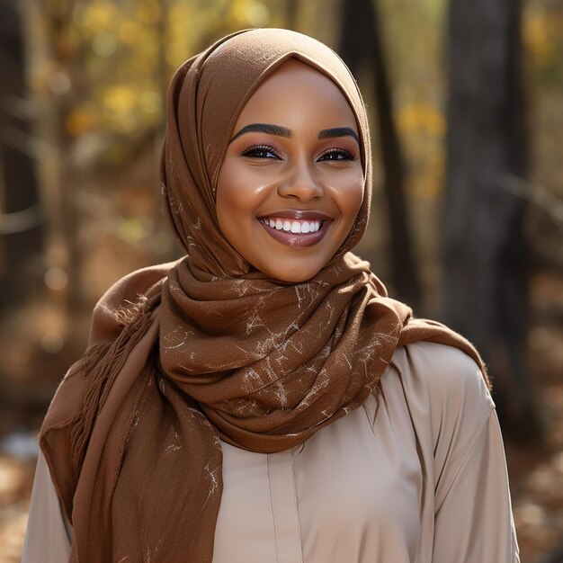 Foto foto van een mooi somalisch moslimmeisje in een hijab die glimlacht
