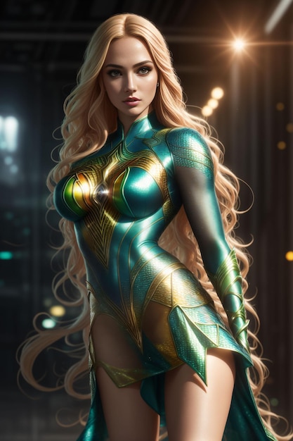 Foto van een mooie vrouw met superheldenkostuum