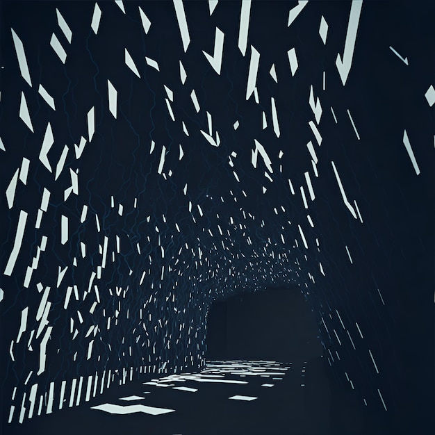 Foto van een mysterieuze tunnel met een betoverende weergave van witte pijlen die uit de diepte tevoorschijn komen