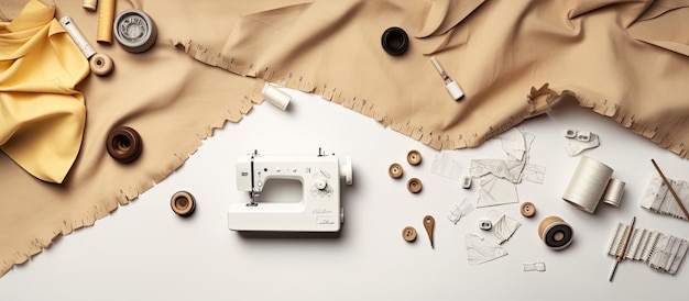 Foto van een naaimachine op een tafel met genoeg ruimte voor creativiteit met kopieerruimte