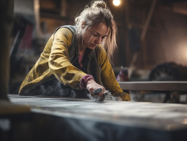 foto van een natuurlijke vrouw die werkt als bouwvakker