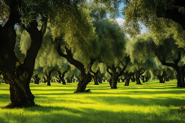 Foto foto van een olijfboomgaard in de lente