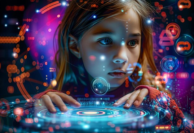 Foto foto van een onderwijsconcept voor kinderen met ai-technologie in het futuristische