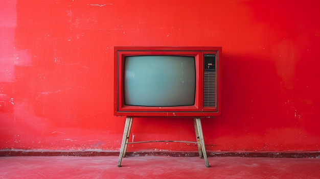 Foto van een oude vintage TV op een kleurrijke achtergrond in de stijl van retro-inspiratie