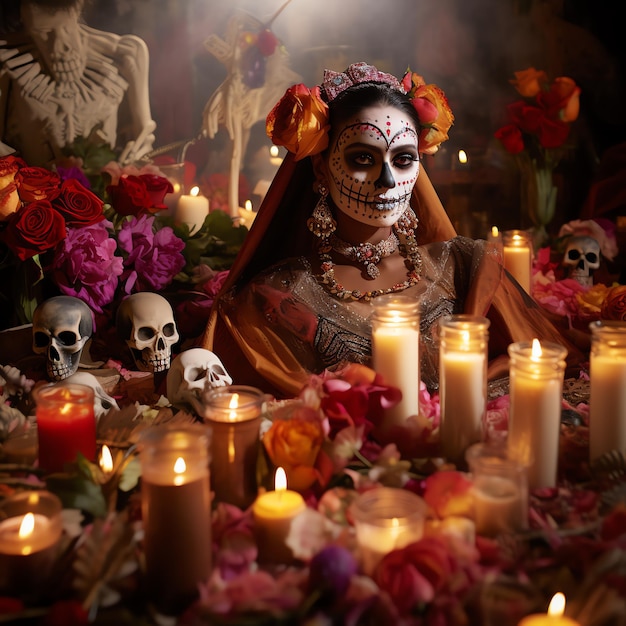 Foto van een overleden geliefde Mexicaanse dia de muertos dag van de dode aquarelgrens