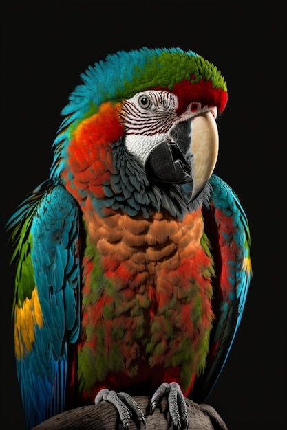 Foto van een papegaai met zwarte achtergrond