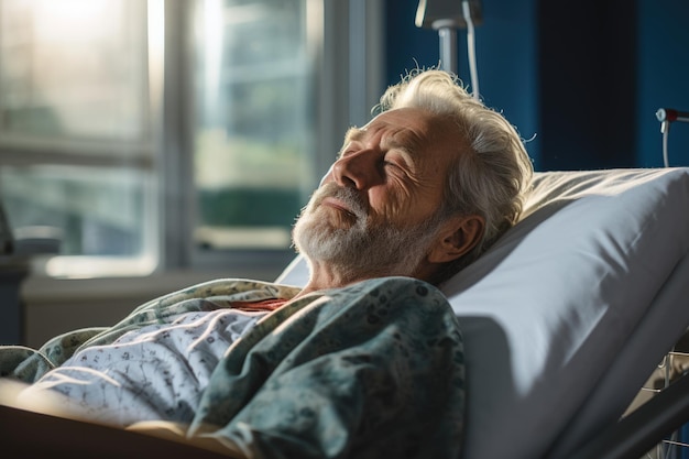 Foto van een patiënt die in een ziekenhuisbed ligt te dommelen