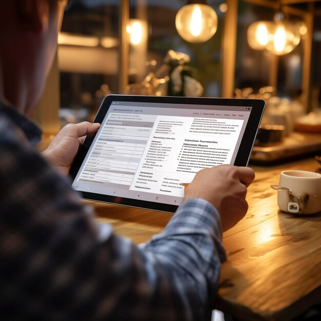 foto van een persoon die belastinggegevens op een tablet controleert