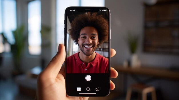 Foto foto van een persoon die een videogesprek maakt op een smartphone