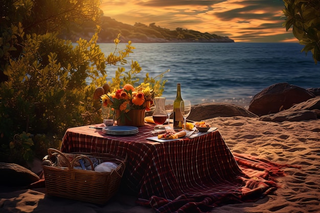 Foto van een picknick aan de kust