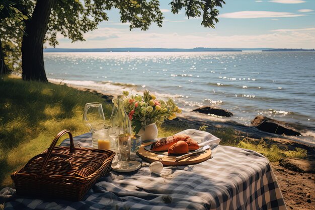 Foto van een picknick aan de kust