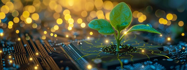 Foto van een plant die door een microchip ontkiemt