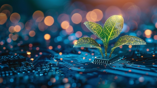 Foto van een plant die door een microchip ontkiemt