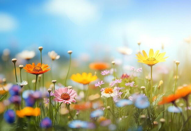 Foto van een prachtige ochtendbloem, bloeiende bloemen landen met ochtendzon