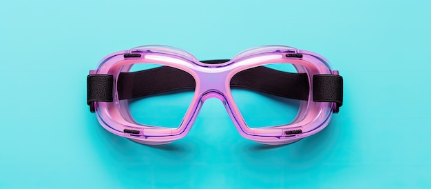 Foto foto van een roze bril op een blauw oppervlak met genoeg ruimte voor tekst of andere elementen
