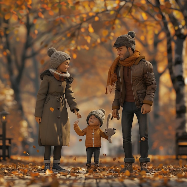 Foto van een schattig en stijlvol gezin in een herfstpark