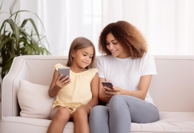 Foto van een schattige opname van een baby en moeder die samen een selfie maken en een mobiele telefoon gebruiken met de baby