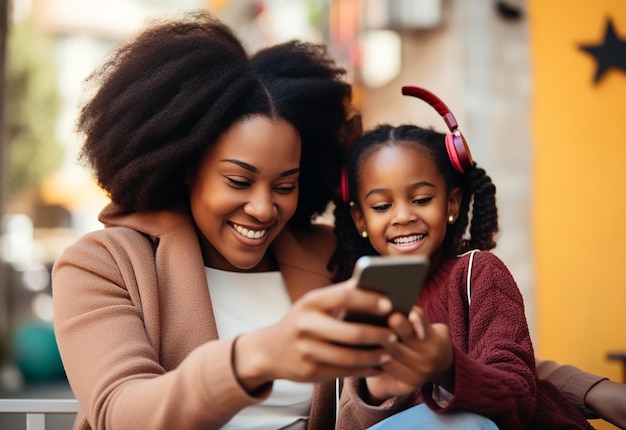 Foto van een schattige opname van een baby en moeder die samen een selfie maken en een mobiele telefoon gebruiken met de baby