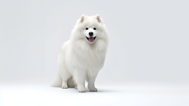 Foto van een schattige Samoyed Dog geïsoleerd op een witte achtergrond