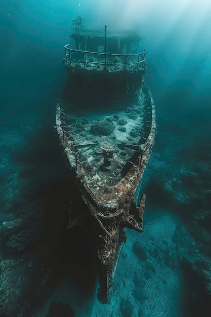 Foto van een schipbreuk onder water