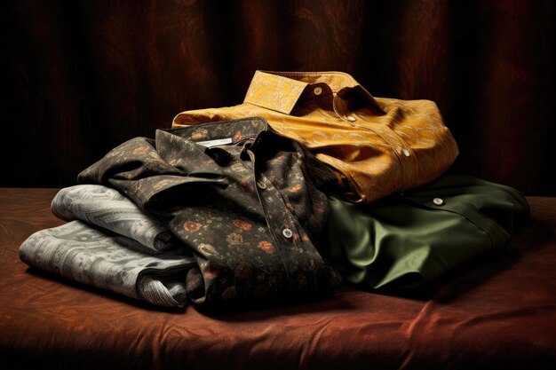 foto van een stapel kleding ouderwetse vintage stijl Fotografie AI Gegenereerd
