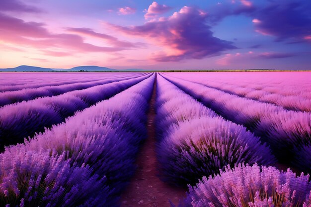 Foto foto van een veld van lavendel in volle bloei natuur achtergrond