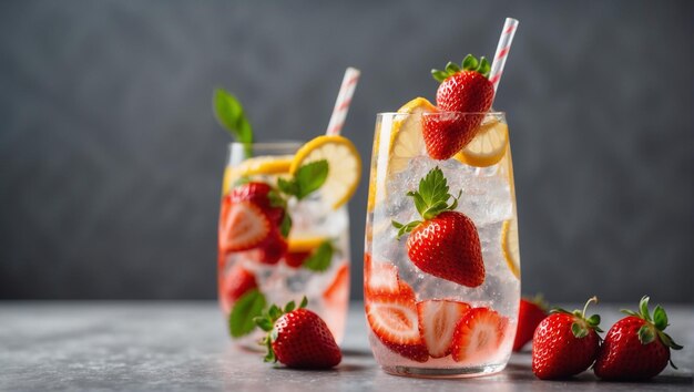 Foto van een verfrissend ijskoud drankje in de zomer met aardbeien