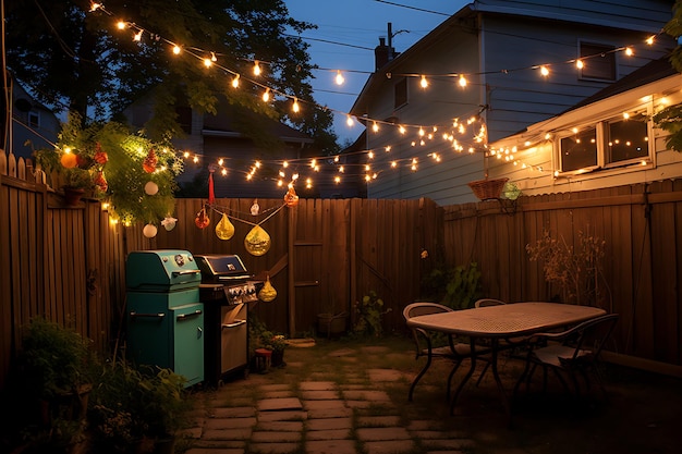 Foto van een verjaardagsfeestje met een barbecue in de achtertuin