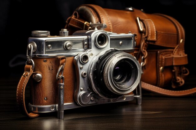 Foto foto van een vintage camera met een lederen riem generatieve ai