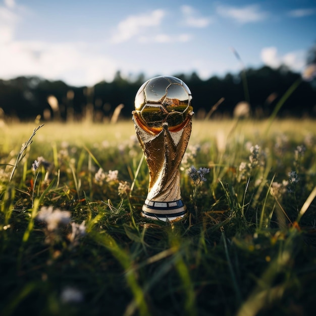 Foto van een voetbal gouden beker