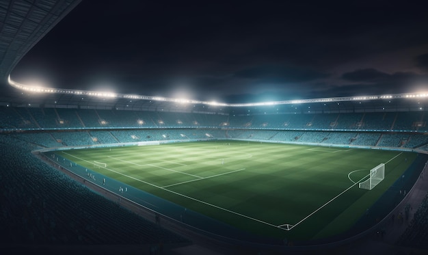 Foto van een voetbalstadion bij nacht Het stadion is in 3D gemaakt zonder gebruik te maken van bestaande referenties