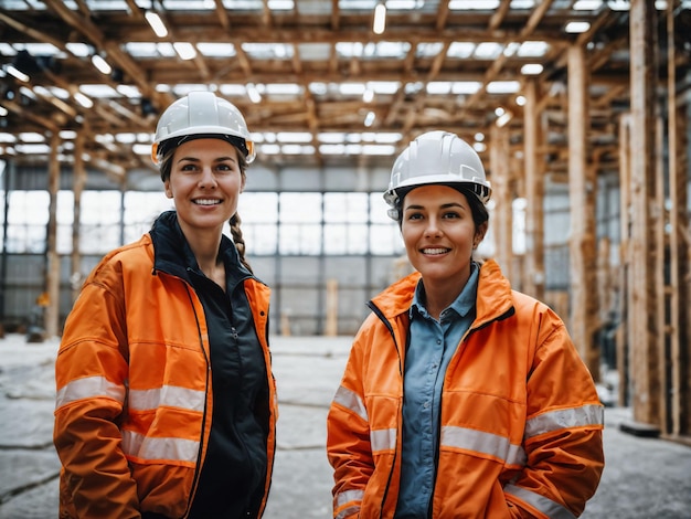 foto van een vrouw als bouwvakker met een helm generatieve AI