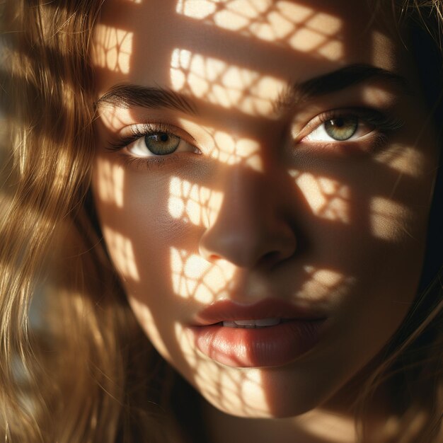 Foto van een vrouw met een gouden gezicht en gouden make-up een gouden glitter op haar gezicht