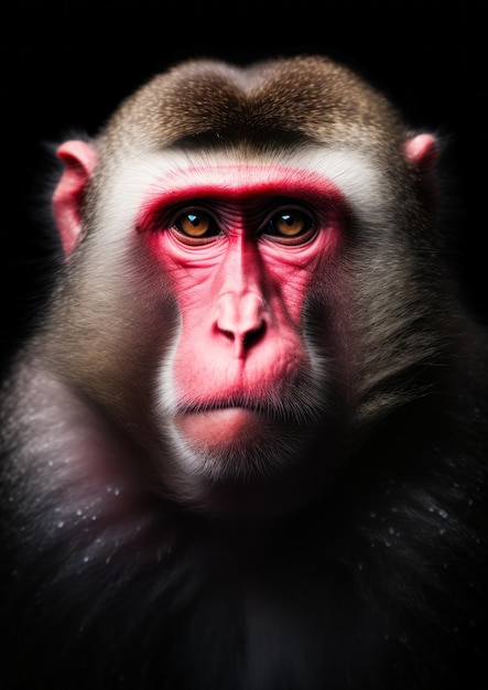 Foto van een wilde Japanse makaak op een donkere achtergrond conceptueel voor frame