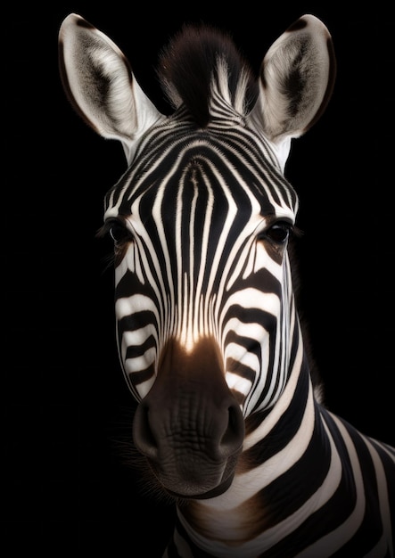 Foto van een zebra in een donkere achtergrond conceptueel voor frame