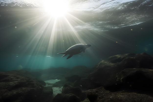 Foto van een zeeschildpad op het eiland Galapagos Neuraal netwerk gegenereerd door AI