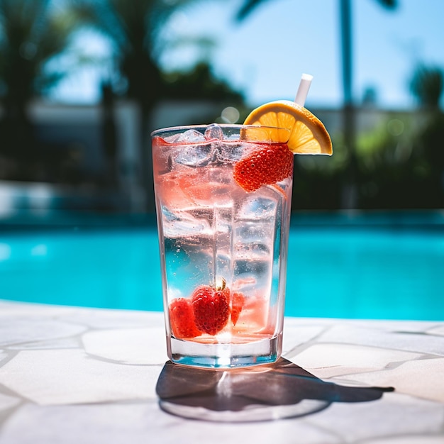 Foto van een zomers koud drankje op het zwembad