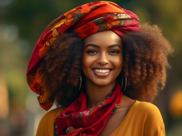 foto van emotionele dynamische pose Afrikaanse vrouw in de herfst