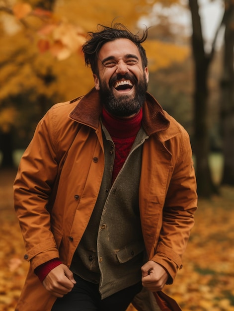 foto van emotionele dynamische pose Braziliaanse man in de herfst