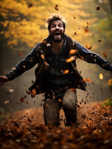 foto van emotionele dynamische pose Braziliaanse man in de herfst