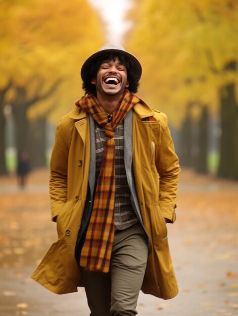 foto van emotionele dynamische pose Braziliaanse man in de herfst