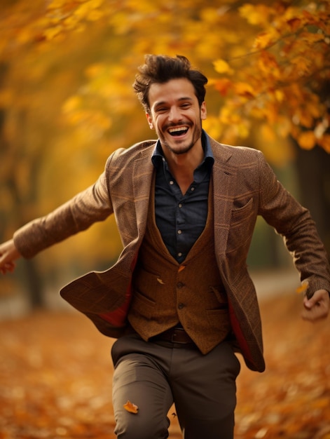 foto van emotionele dynamische pose Braziliaanse man in de herfst