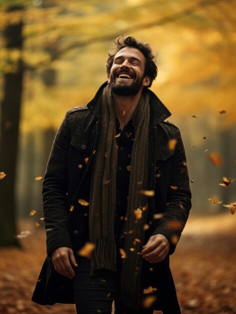 foto van emotionele dynamische pose Braziliaanse man in de herfst