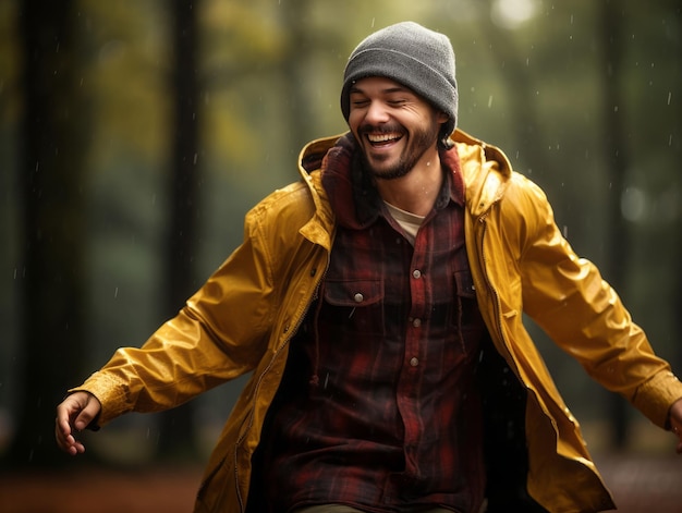 foto van emotionele dynamische pose Braziliaanse man in de herfst