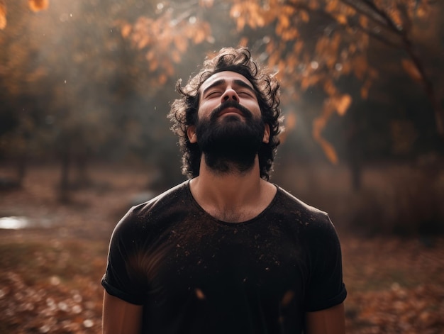 foto van emotionele dynamische pose Braziliaanse man in de herfst