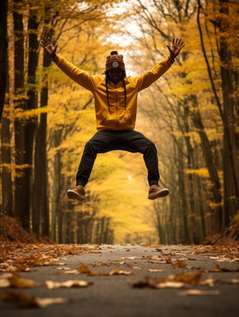 foto van emotionele dynamische pose Braziliaanse man in de herfst